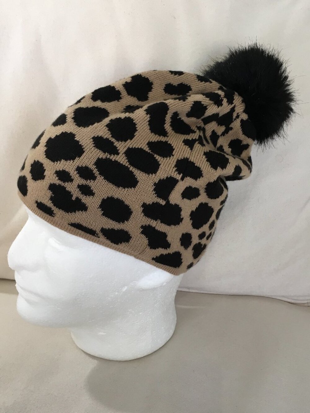 Vera Bradley Leopard Print Knit Beanie Pom-Pom